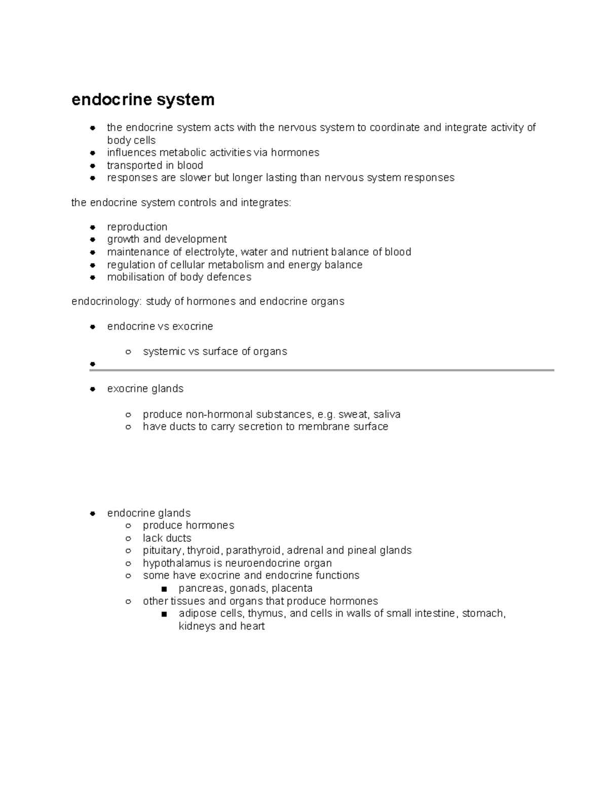 Lecture 1 Endocrine system notes - endocrine system the endocrine ...