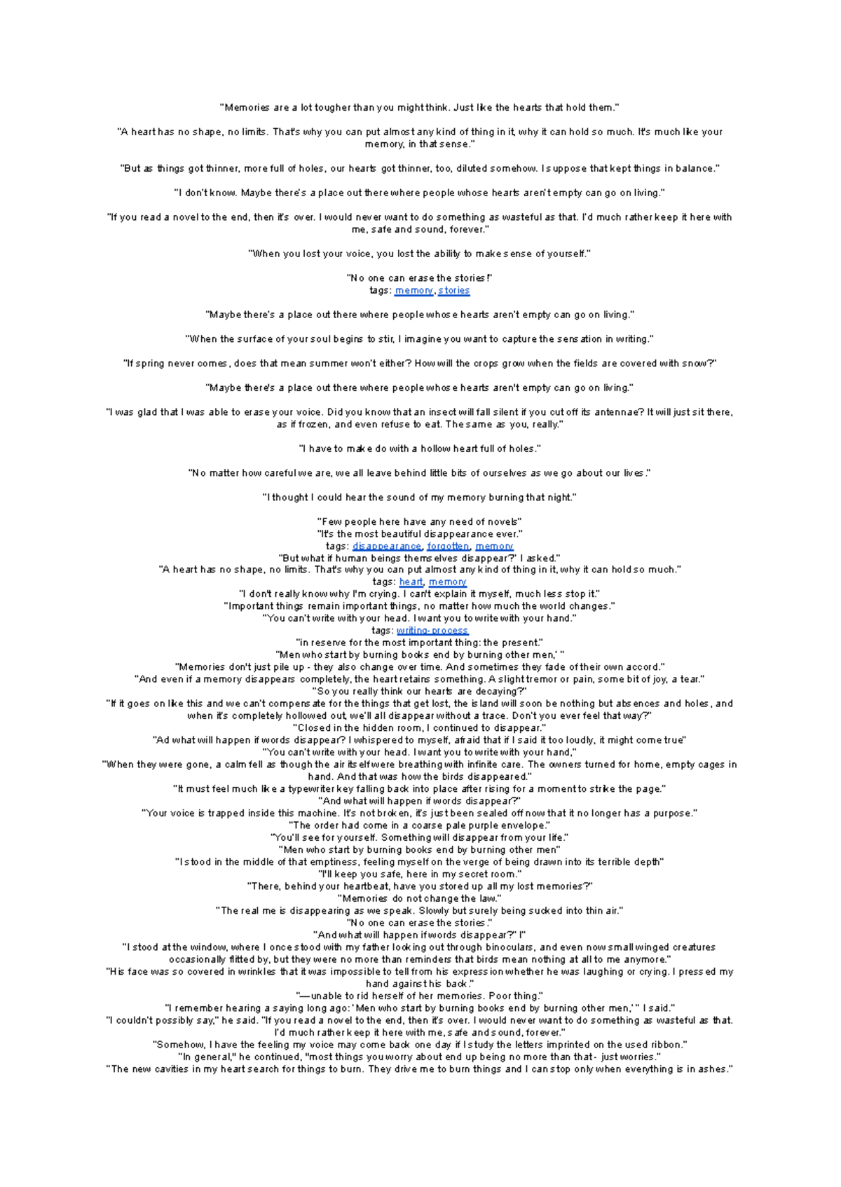 Memory Police Quotes Compilation: Reflections on Memory & Loss - Studocu