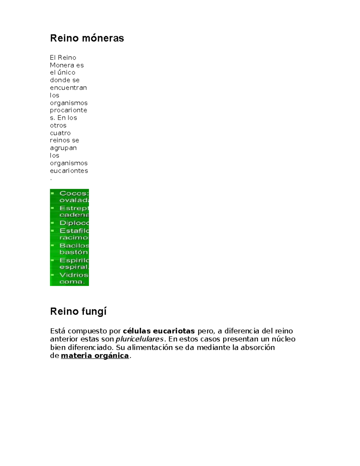 Reinos Biológicos y Ejemplos: Monera, Fungi, Protista, Plantae - Studocu