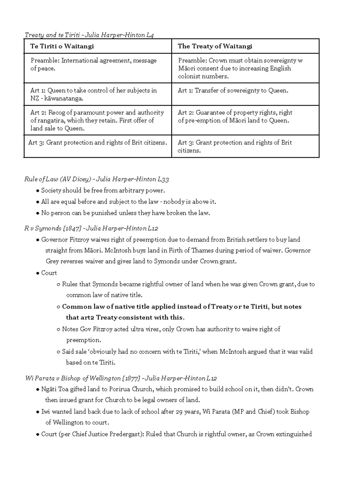 LAW 121 Notes: Treaty of Waitangi and Constitutional Issues - Studocu