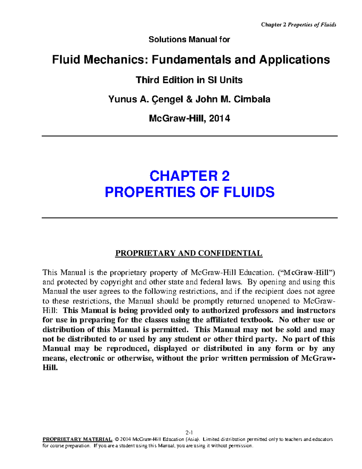 FM 3e SI SM Chapter 2 - Properties of Fluids Solutions Manual - Studocu