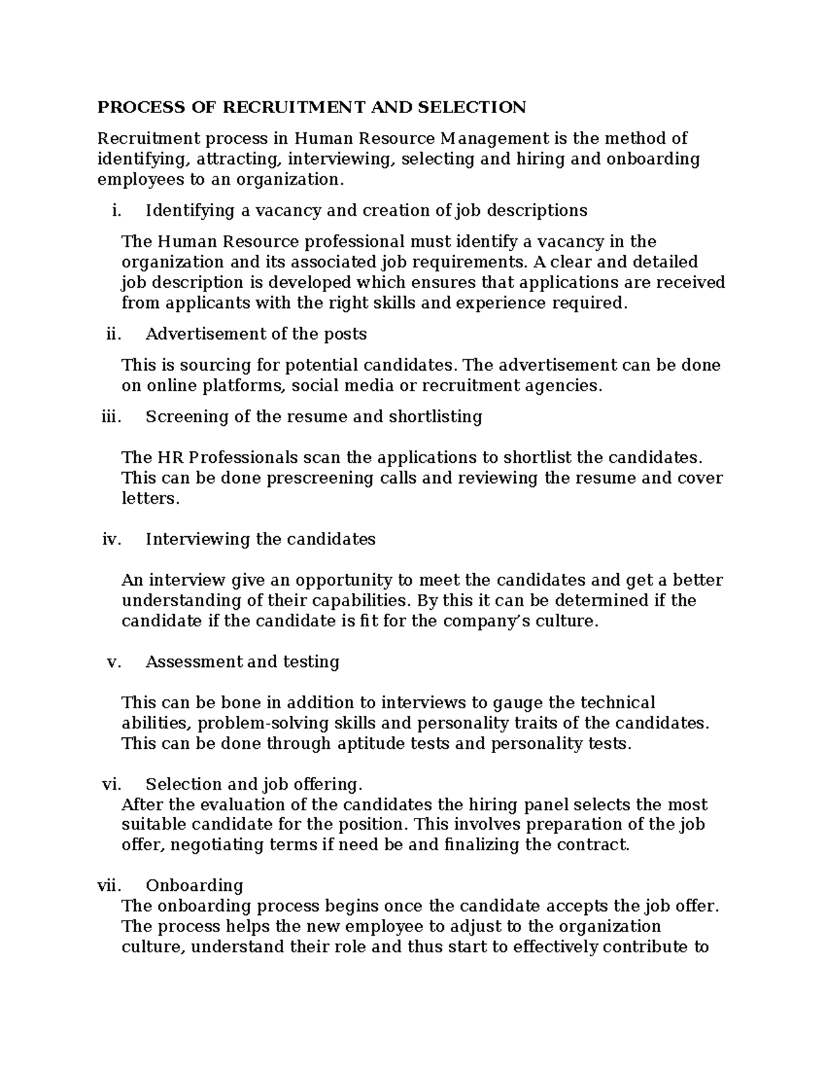HRM 101: Recruitment and Selection Process Explained - Studocu