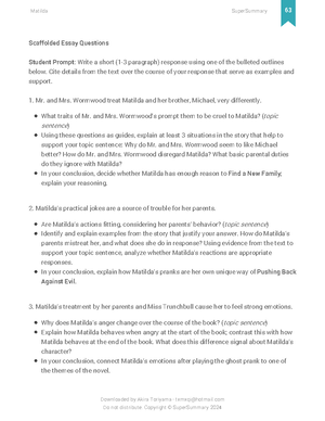Matilda - Super Summary Study Guide 66 - 2. Which character’s ...