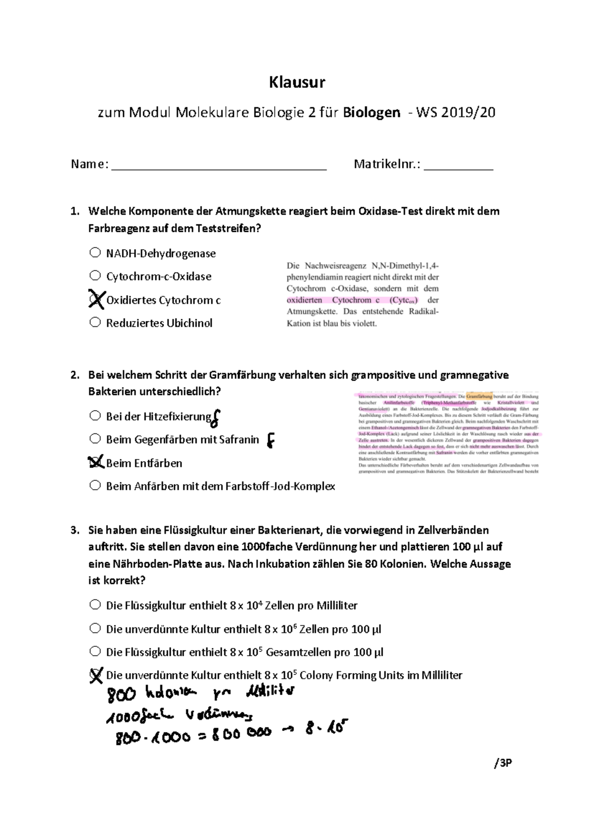 Klausur Molekulare Biologie II (MB2) Mikrobiologie WS 2019/2021 - Document Preview