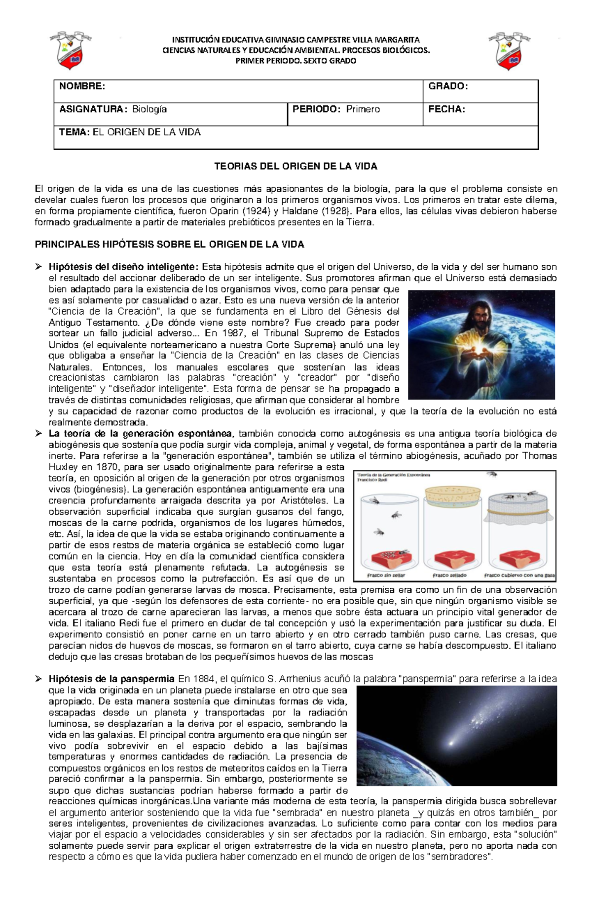 Teorías del Origen de la Vida - Biología - 6to Grado - Primer Período ...