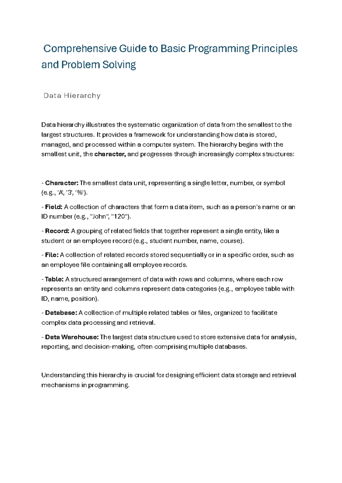 Comprehensive Guide to Basic Programming Principles (CS101) - Studocu