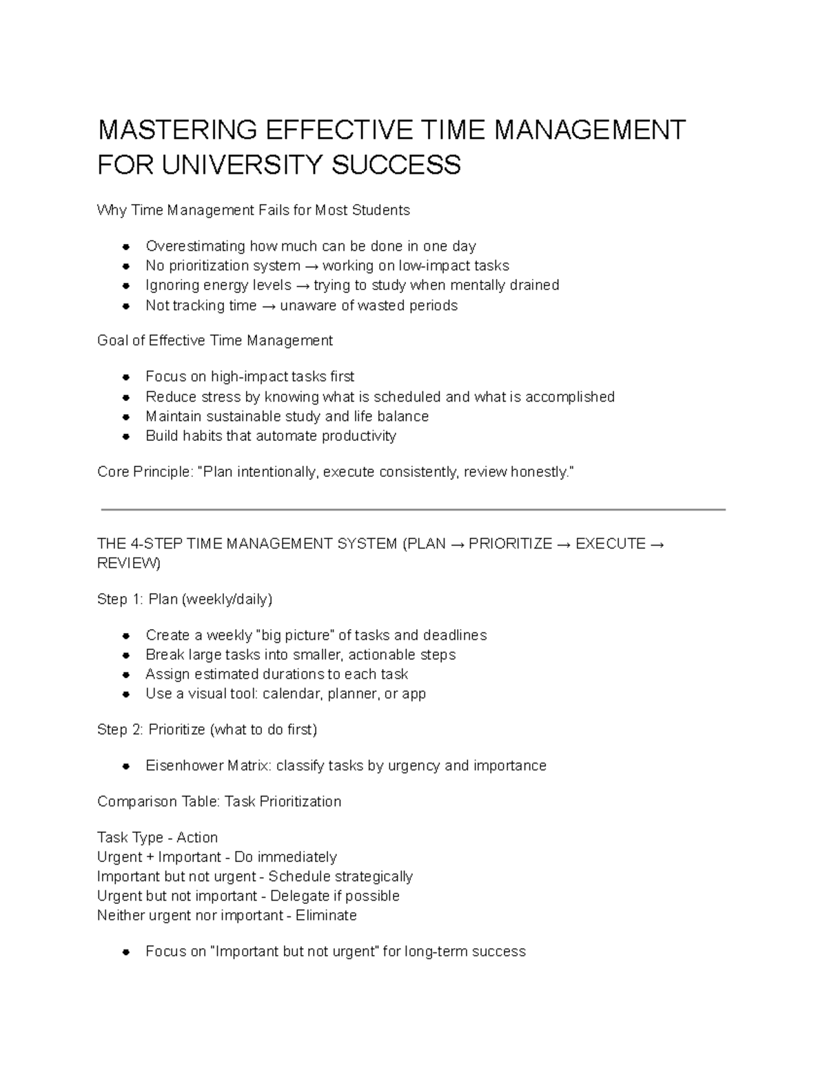 MASTERING TIME MANAGEMENT FOR UNIVERSITY SUCCESS: A GUIDE - Studocu