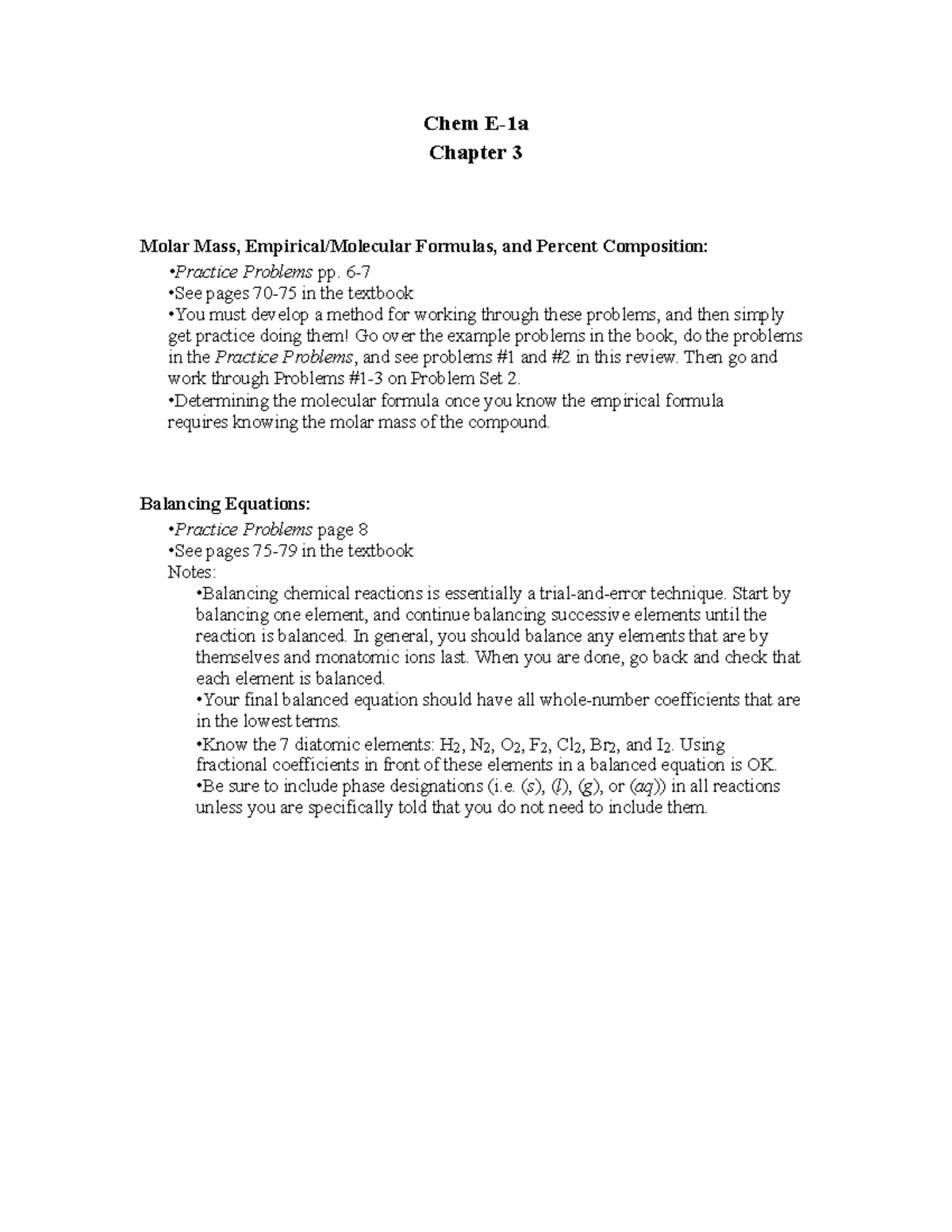Chapter 3 Review Notes: Molar Mass and Stoichiometry in Chem E-1a - Studocu