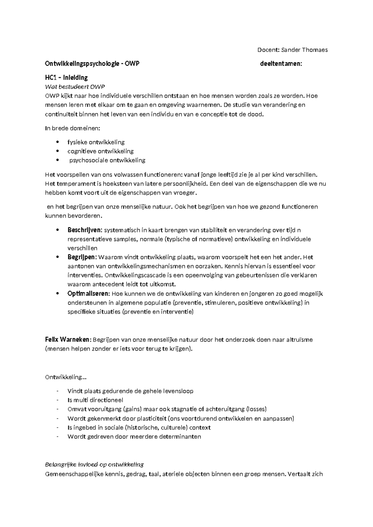 Titel: OWP Deeltentamen Ontwikkelingspsychologie: Lesinhoud en Fasen ...