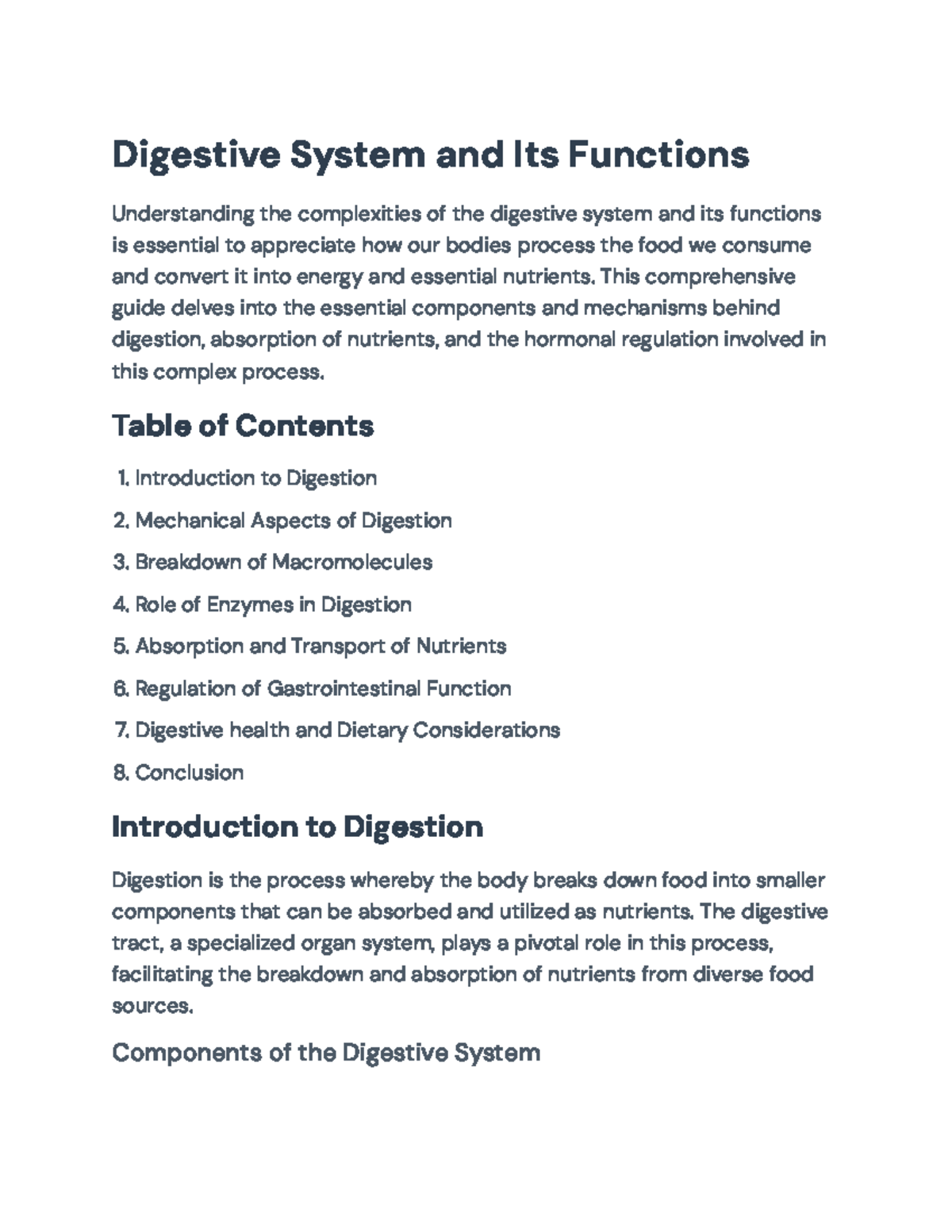 Digestive System Functions and Mechanisms: A Comprehensive Guide - Studocu