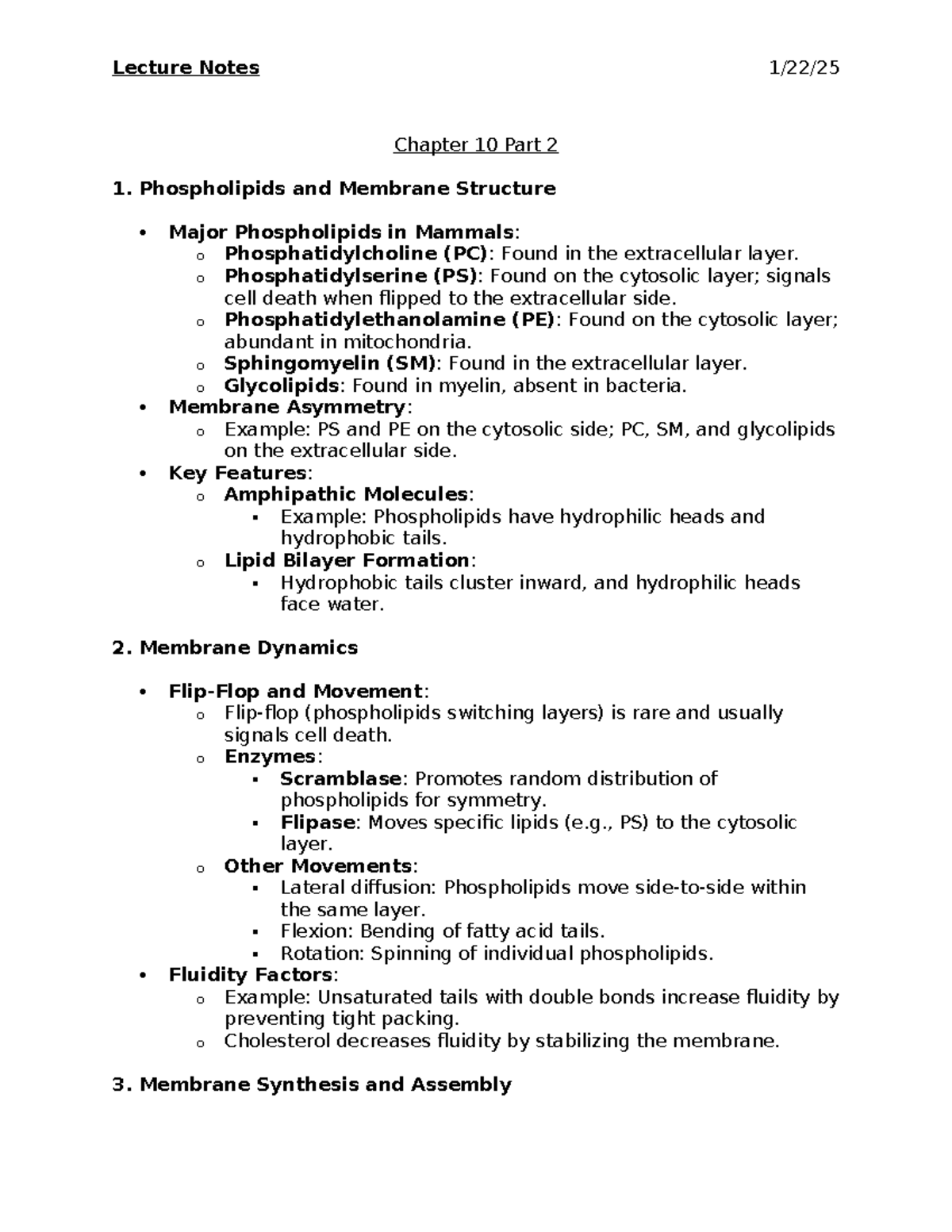 Membrane Structure & Function: Lecture Notes Chapters 10 & 11 - Studocu