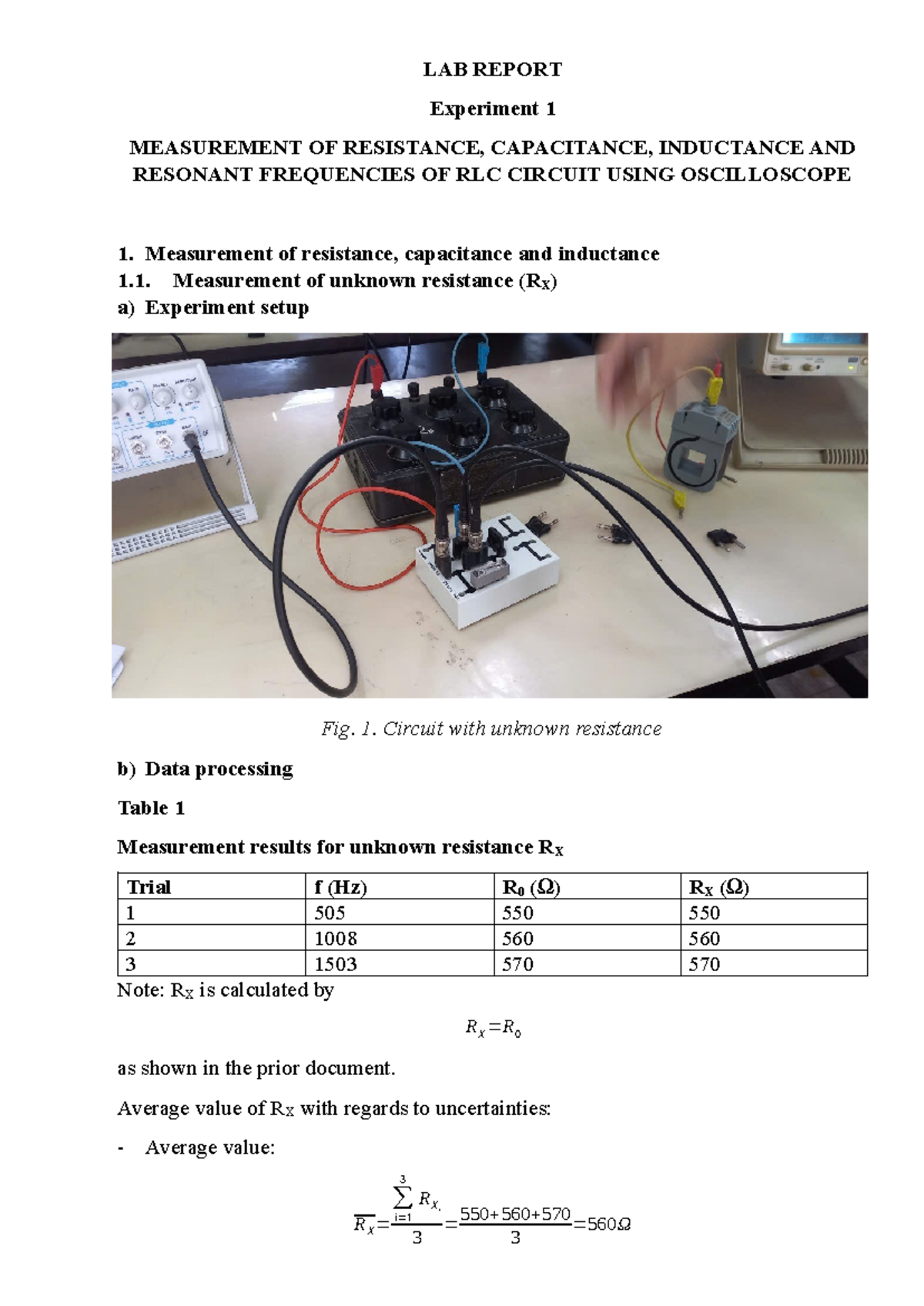PH1026 Lab Report 1: RLC Circuit Measurements & Resonant Frequencies ...