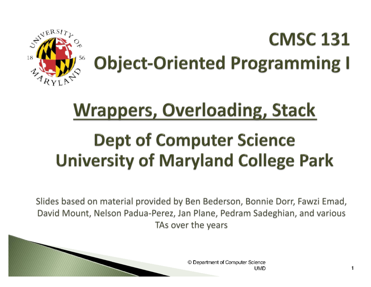 CS UMD: Wrappers & Overloading in Java - Lecture Notes - Studocu