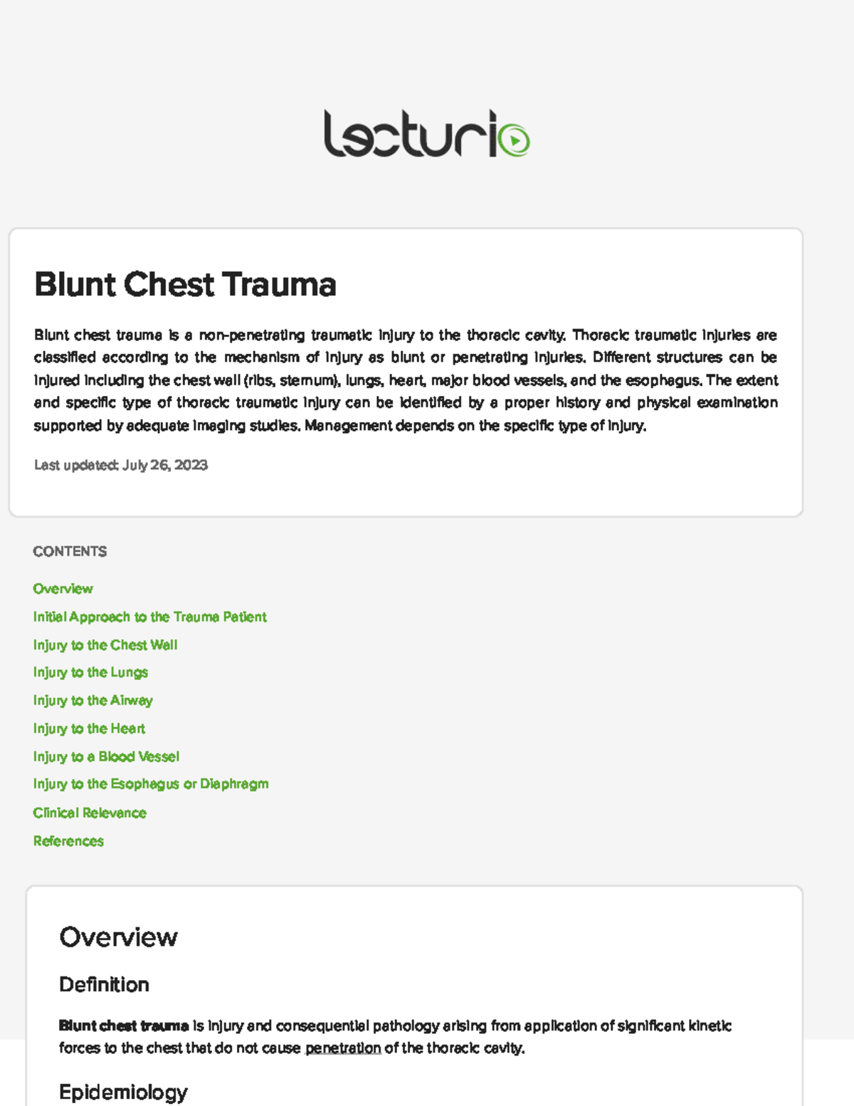 Blunt Chest Trauma Overview: General Surgery Insights - Studocu