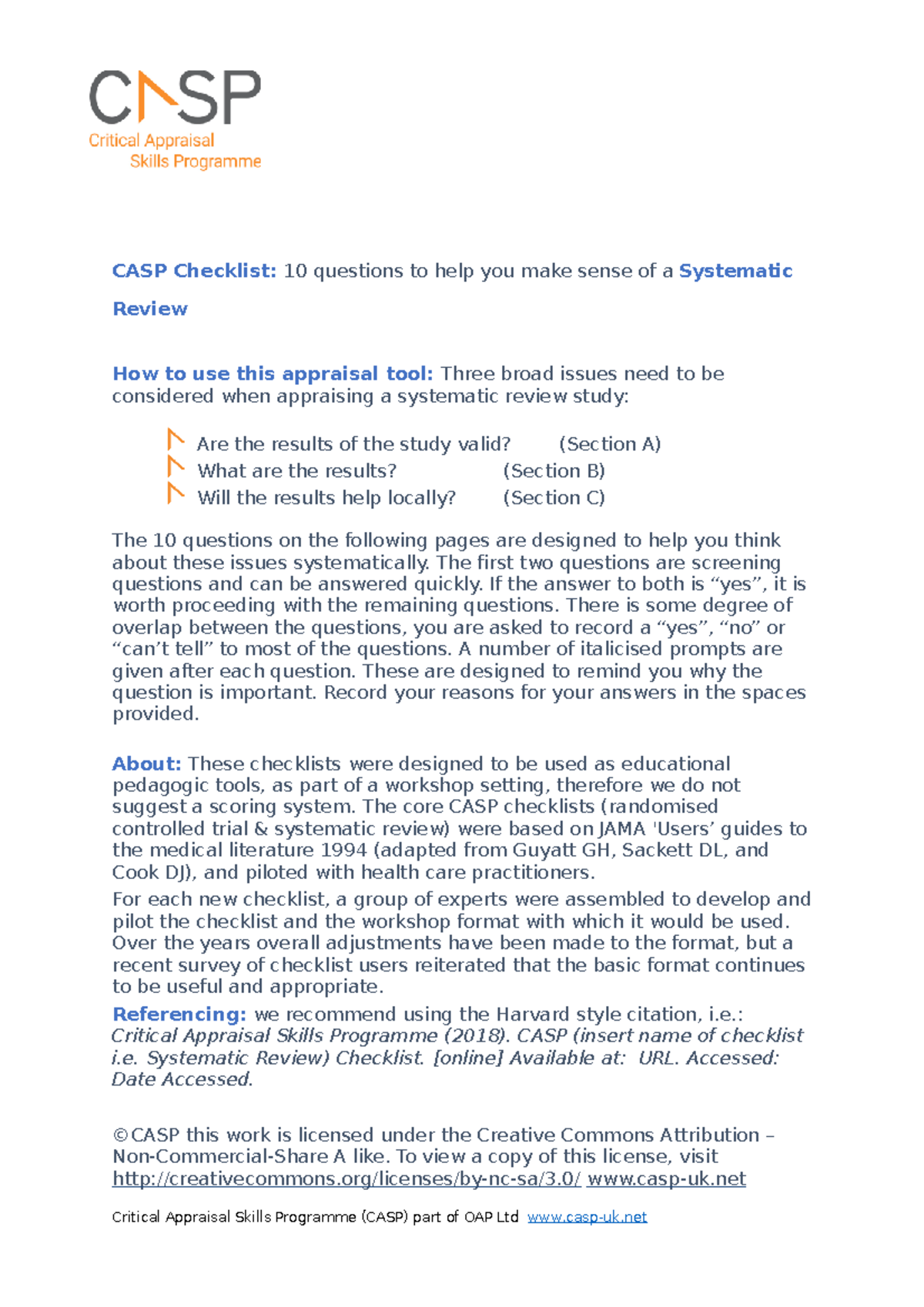 CASP Checklist for Systematic Review Analysis - Study 2 - Studocu