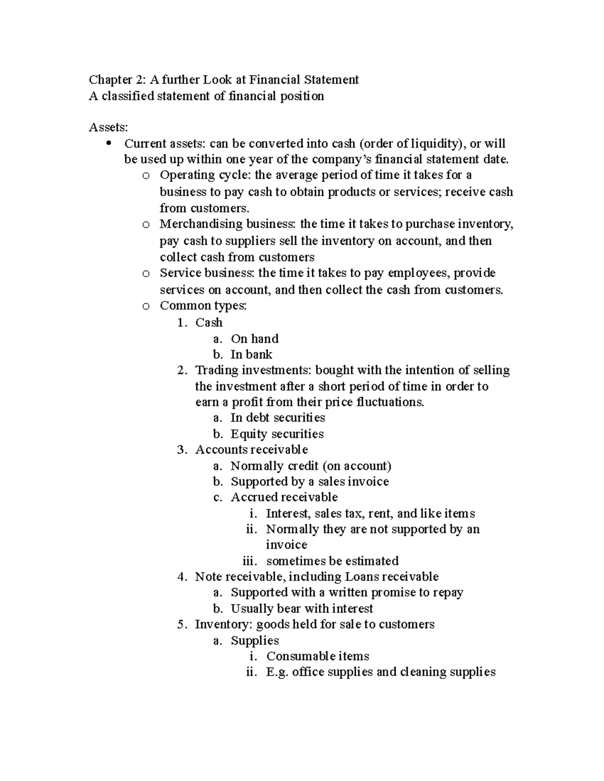 Chapter 2: Detailed Overview of Financial Statements & Assets - Studocu