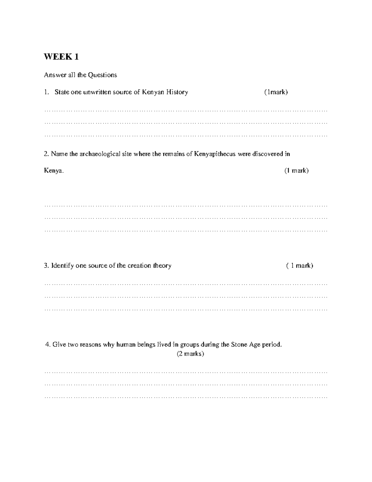 HIST 101: Weekly Questions and Answers for Weeks 1-6 - Studocu