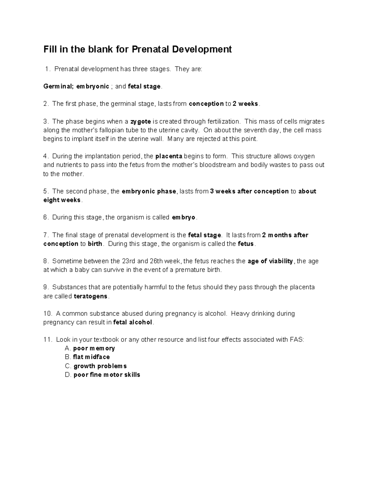 Prenatal Development Stages and Effects (Fit B) - Studocu