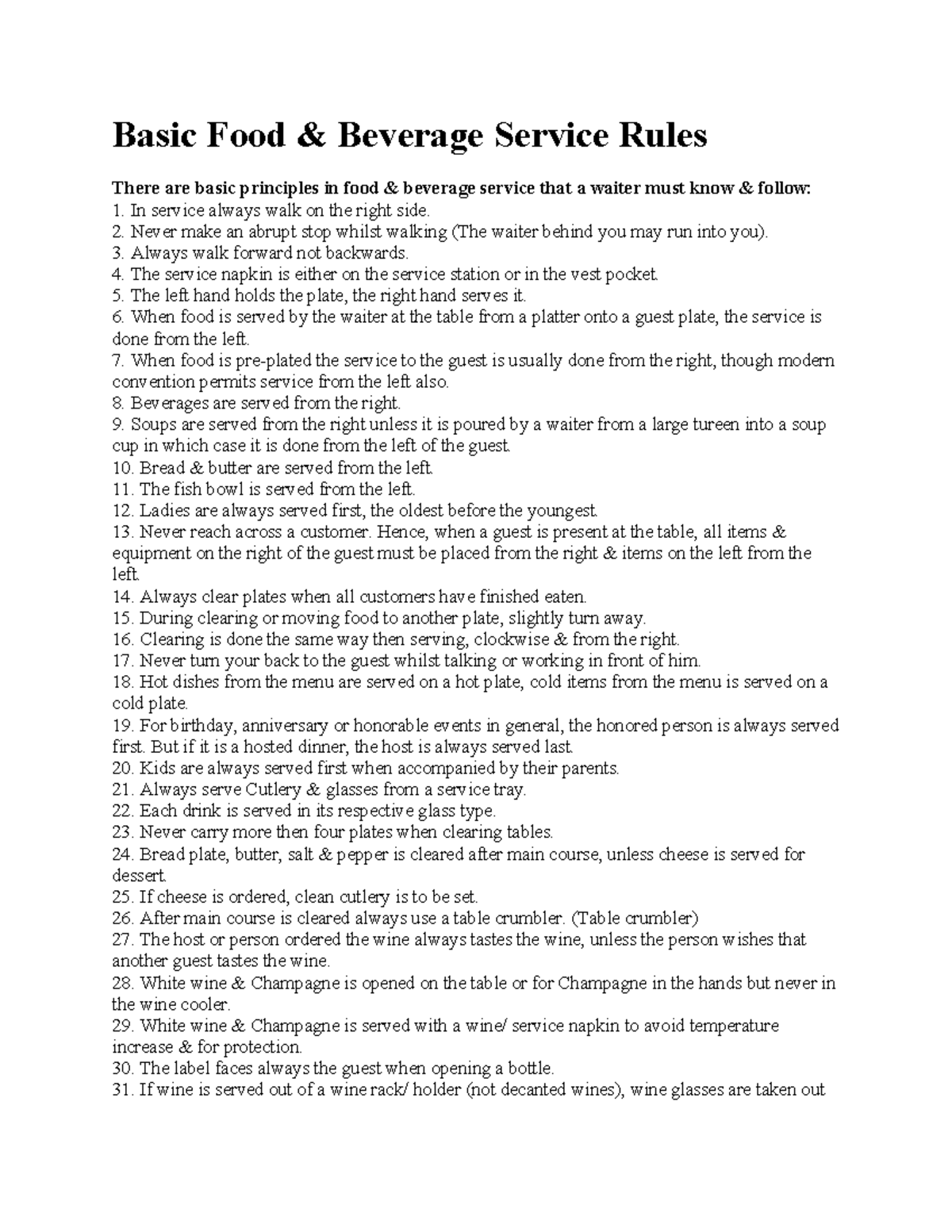Basic Food & Beverage Service Principles: Essential Waitstaff Rules ...