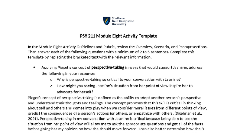 PSY 211 Module 8 Activity: Empathy and Moral Reasoning Insights - Studocu