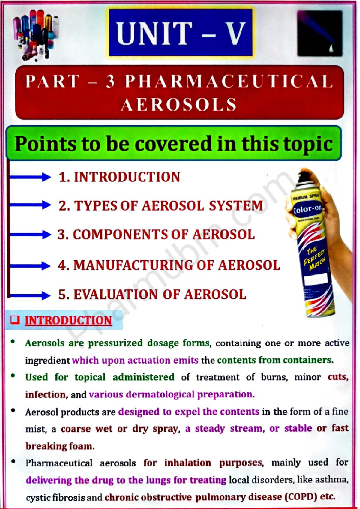 UNIT 3 PHARMACEUTICAL AEROSOLS: Key Concepts and Evaluation Notes - Studocu