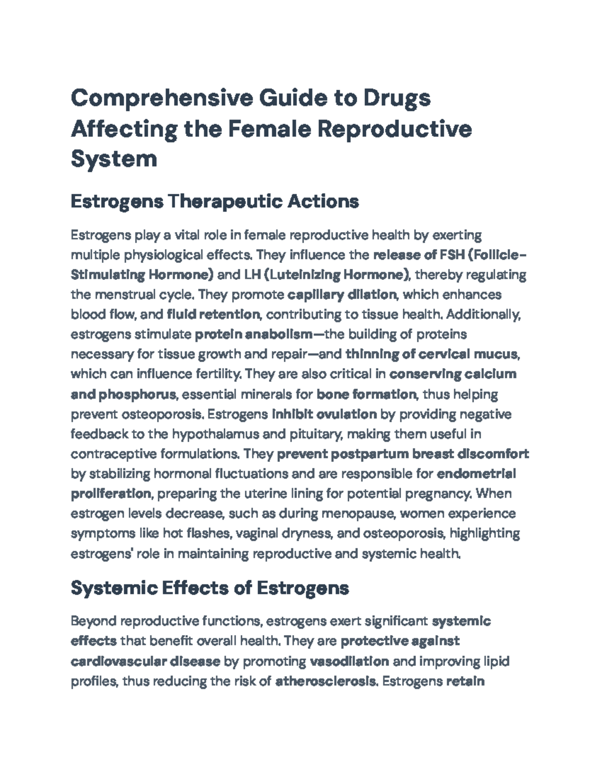 Comprehensive Study on Pharmacological Effects of Drugs on the Female ...