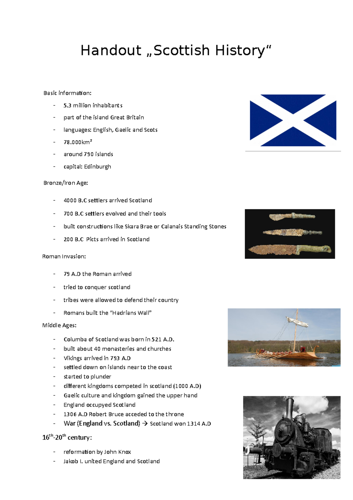 Scottish History Handout: Key Events & Cultural Overview - Studocu