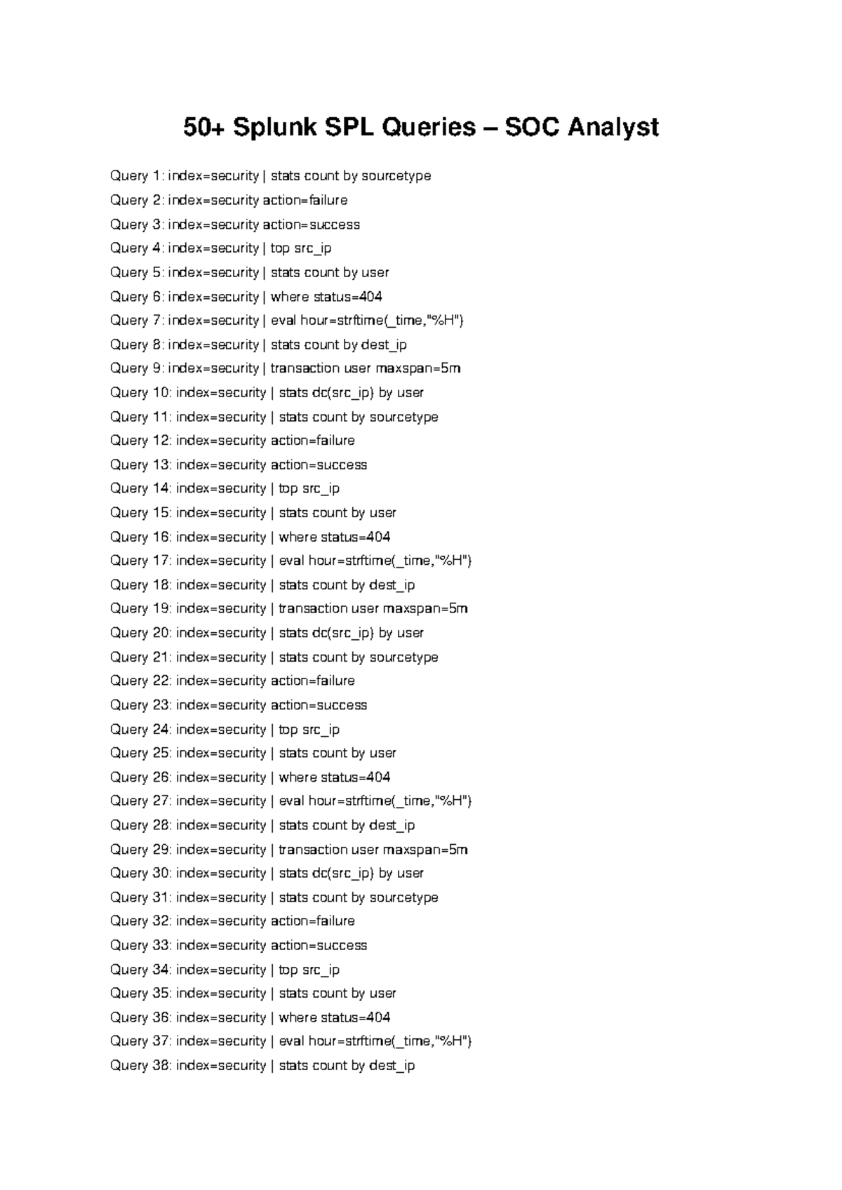 Splunk SPL Queries for SOC Analysts: 50+ Essential Queries - Studocu