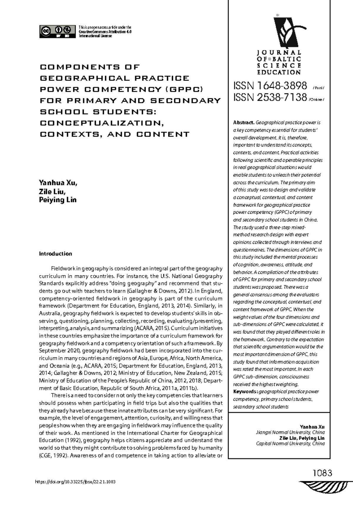 COMPONENTS OF GEOGRAPHICAL PRACTICE POWER COMPETENCY (GPPC) FOR PRIMARY ...