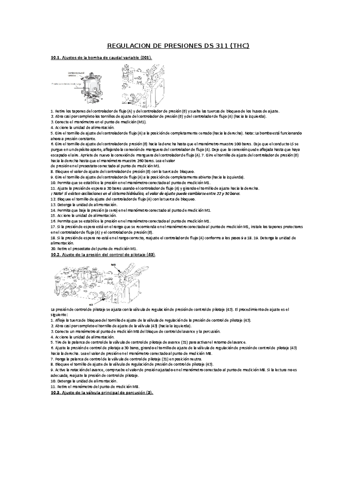 Ajustes de Regulación de Presiones - DS 311 (THC) - Procedimientos - Document Preview