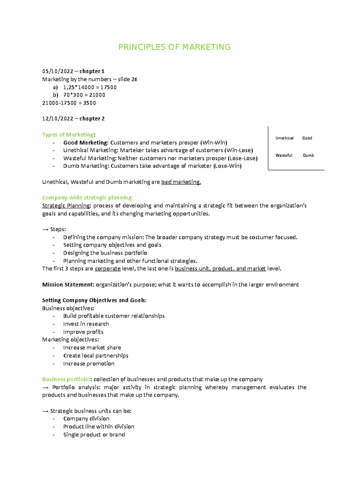 Principles of Marketing (MKT 101) - Key Concepts and Insights - Studocu