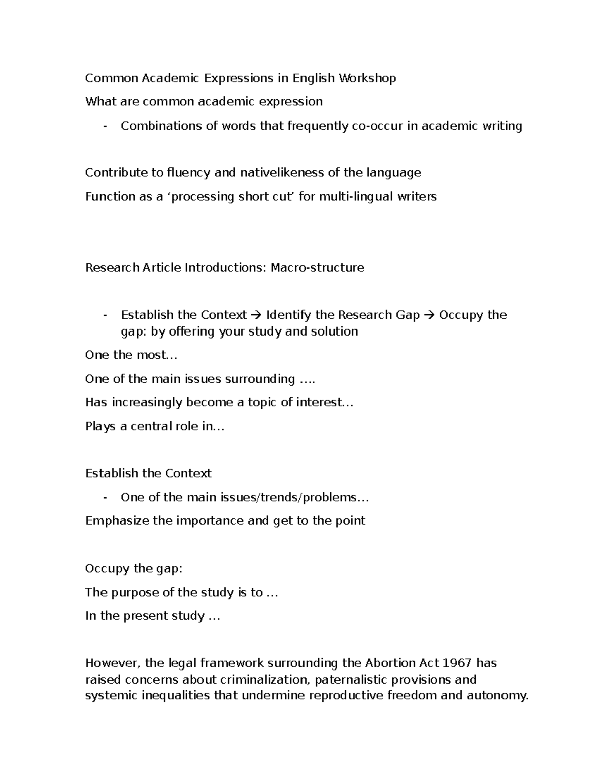 Common Academic Expressions Workshop: Enhancing Writing Fluency - Studocu