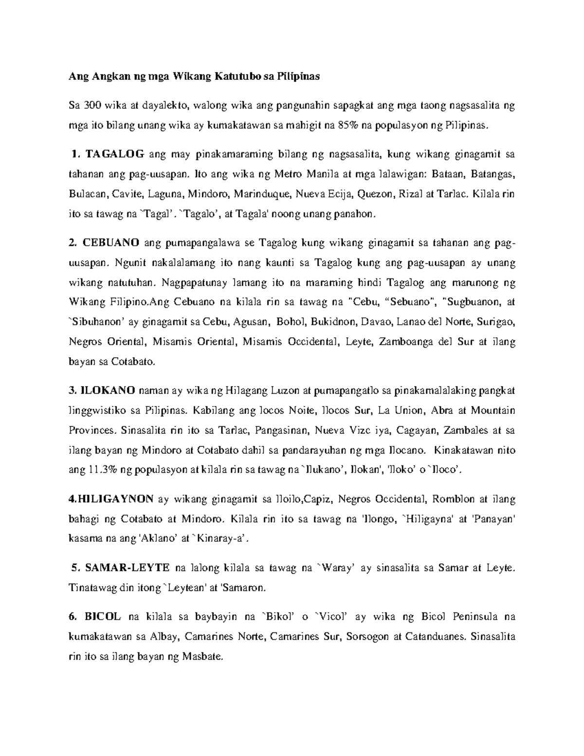 Ang Angkan ng mga Wikang Katutubo sa Pilipinas - TAGALOG ang may ...
