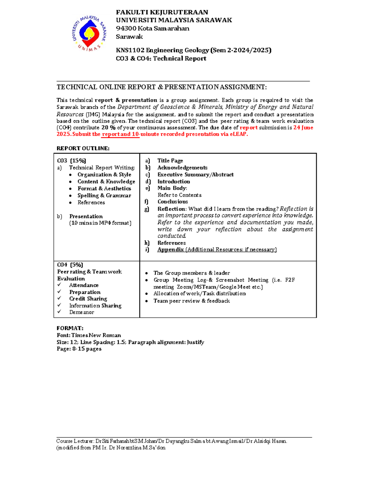 KNS1102 Engineering Geology Technical Report for Sem 2 2024-2025 - Studocu