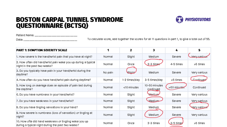 BCTSQ: Boston Carpal Tunnel Syndrome Questionnaire Analysis - Studocu