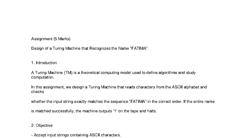 Turing Machine Assignment: Design for Recognizing 