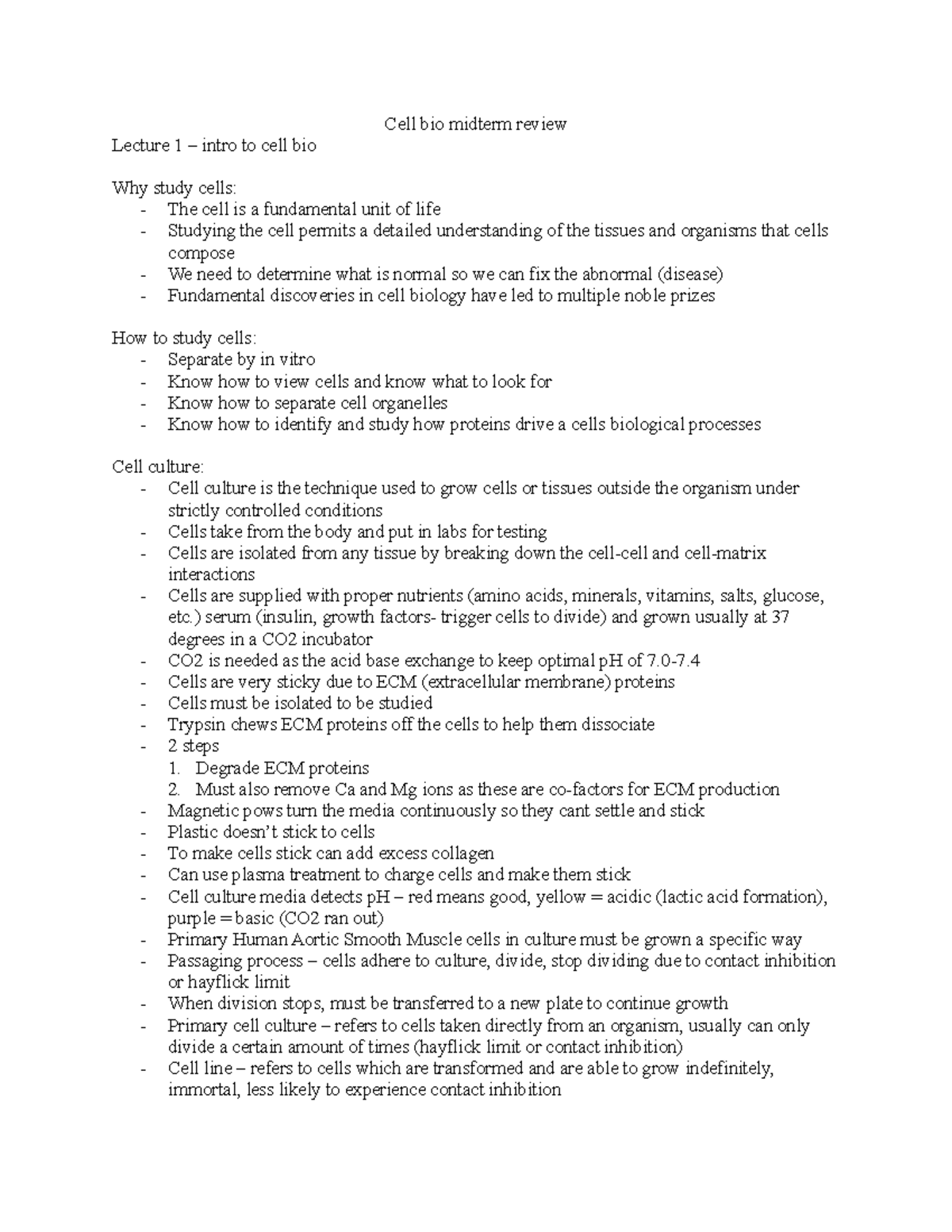 Cell Bio 101: Midterm Review on Cell Structure & Function - Studocu