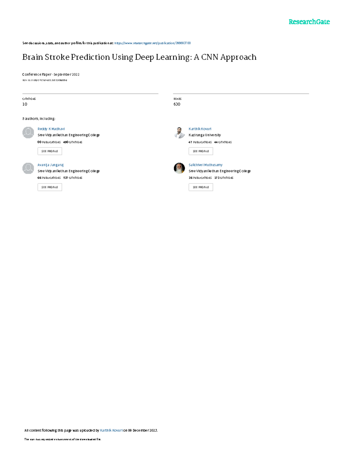 Brain Stroke Prediction Using Deep Learning: A CNN Methodology - Studocu