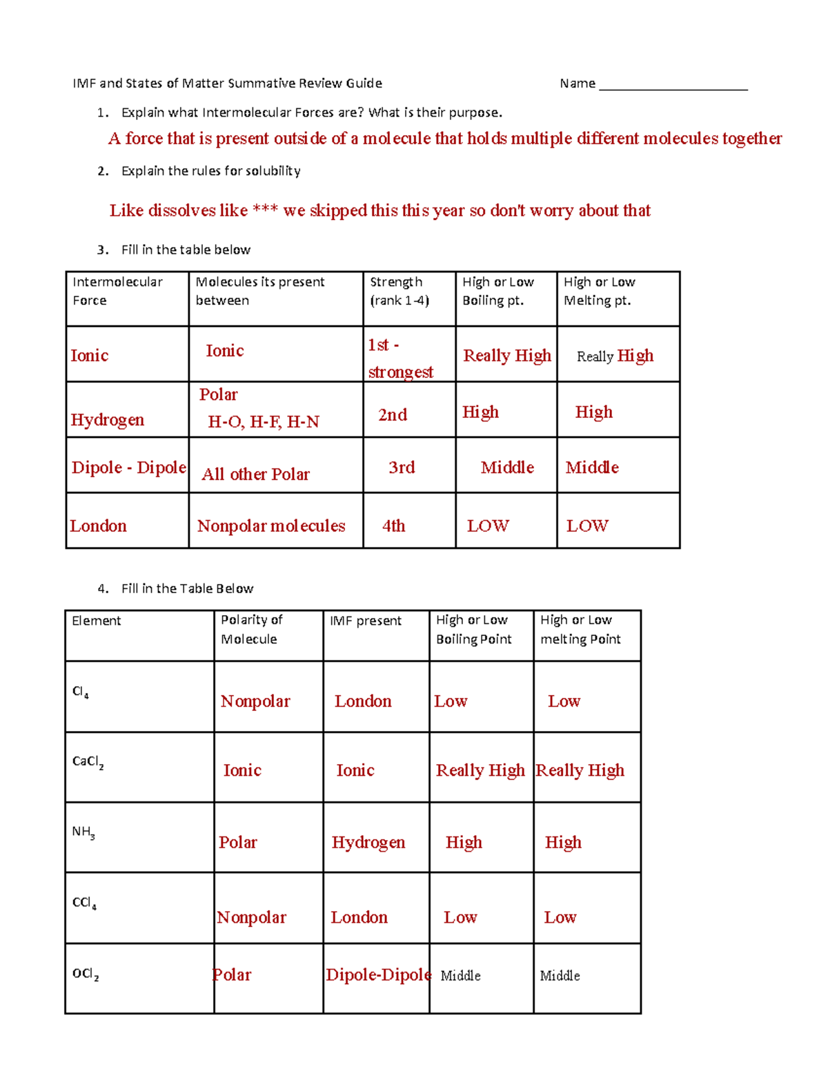 IMF and States of Matter Review Guide (Course Code: 10) - Studocu