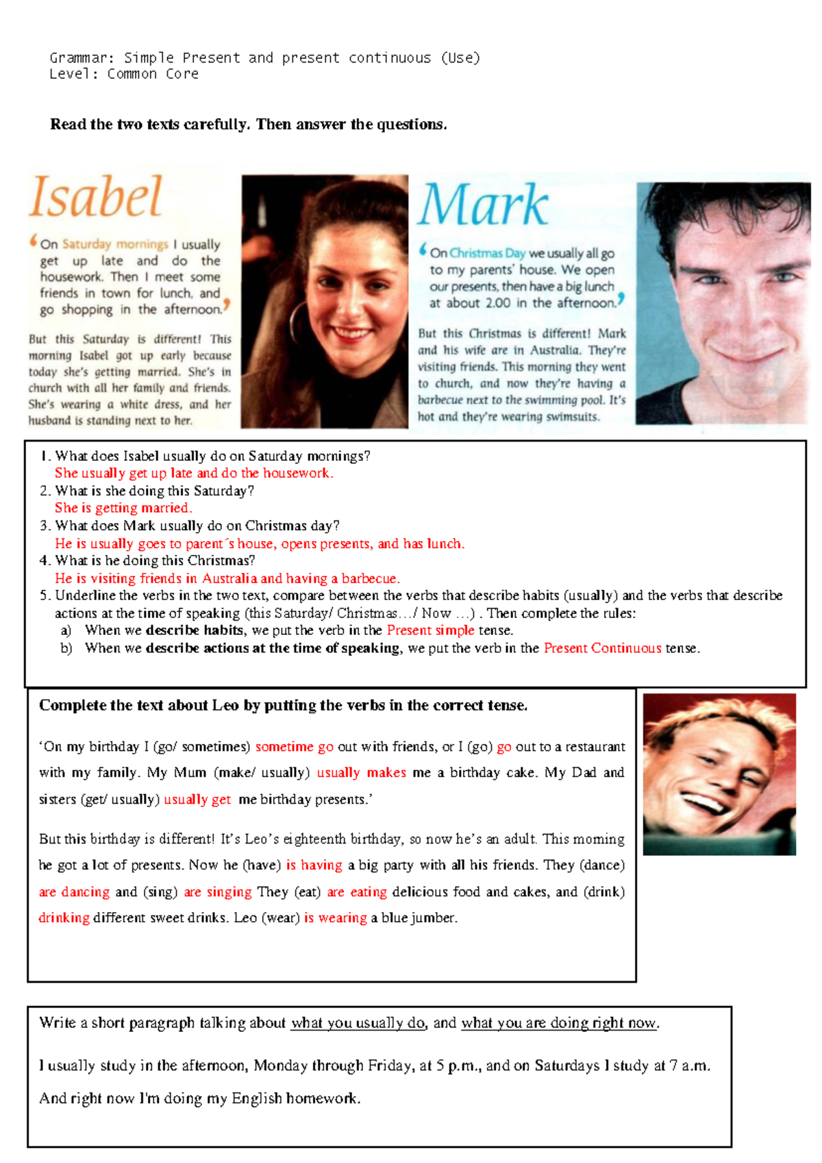 ENG 101: Present Simple vs Present Continuous Grammar Reading Guide ...