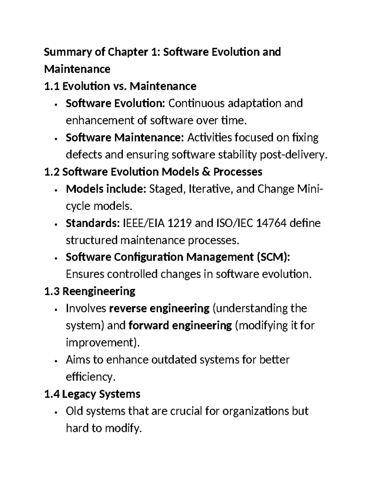 Summary of Chapter 1 - summery - Summary of Chapter 1: Software ...