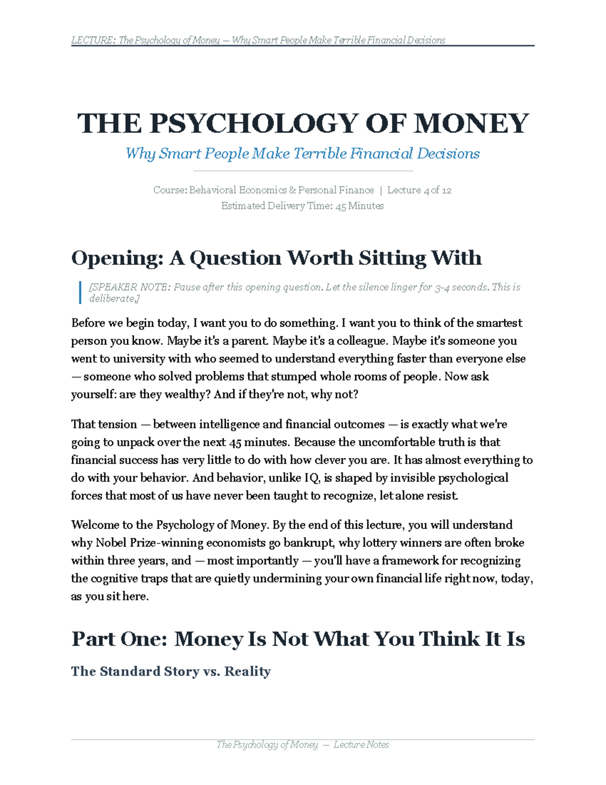 LECTURE 4: The Psychology of Money - Why Smart People Make Bad ...