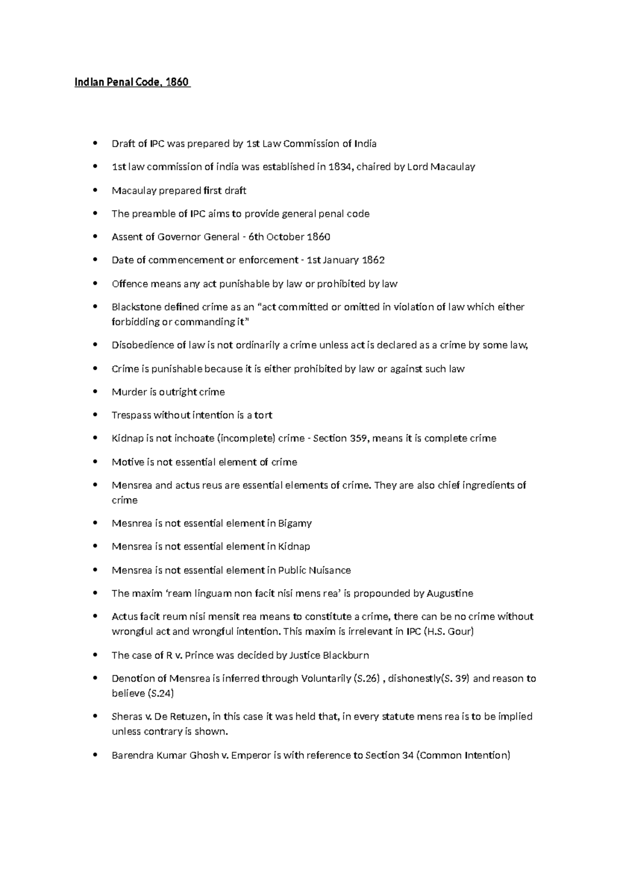 Indian Penal Code My notes - Indian Penal Code, 1860 Draft of IPC was ...