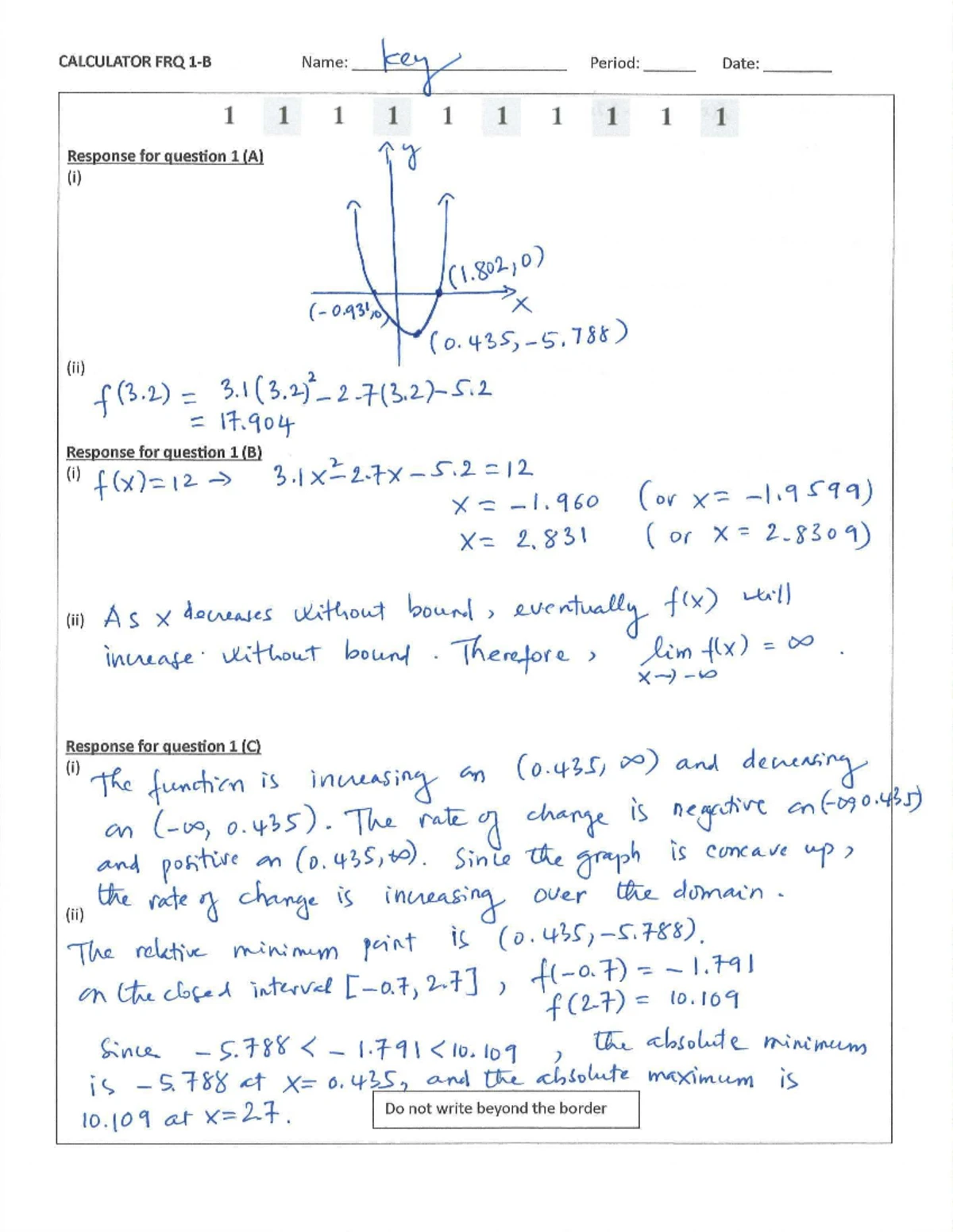 KEY+FRQ-2A+Quadratic+Model+Analysis+and+Calculations - Studocu