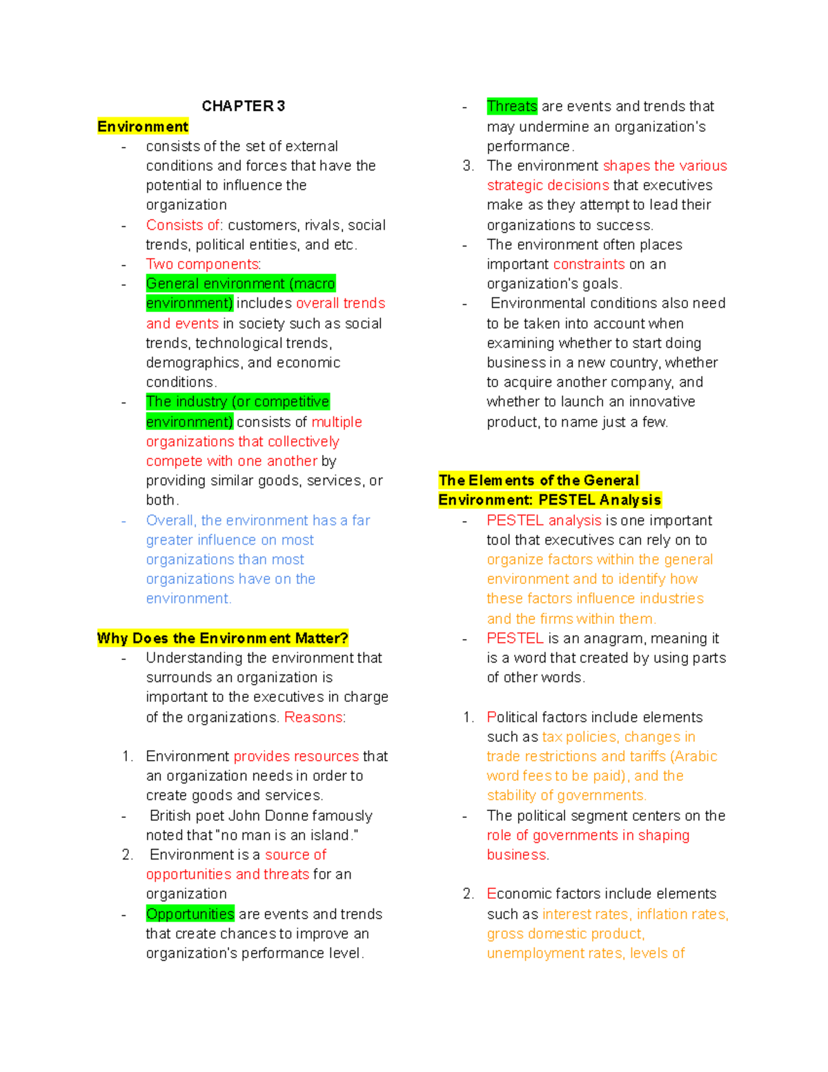 Evaluating the External Environment - CHAPTER 3 Environment - consists ...