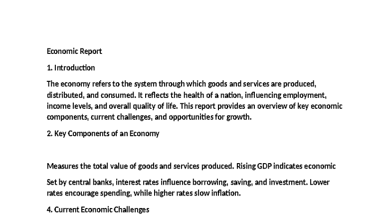 Economic Report: Key Components & Challenges in Today's Economy - Studocu