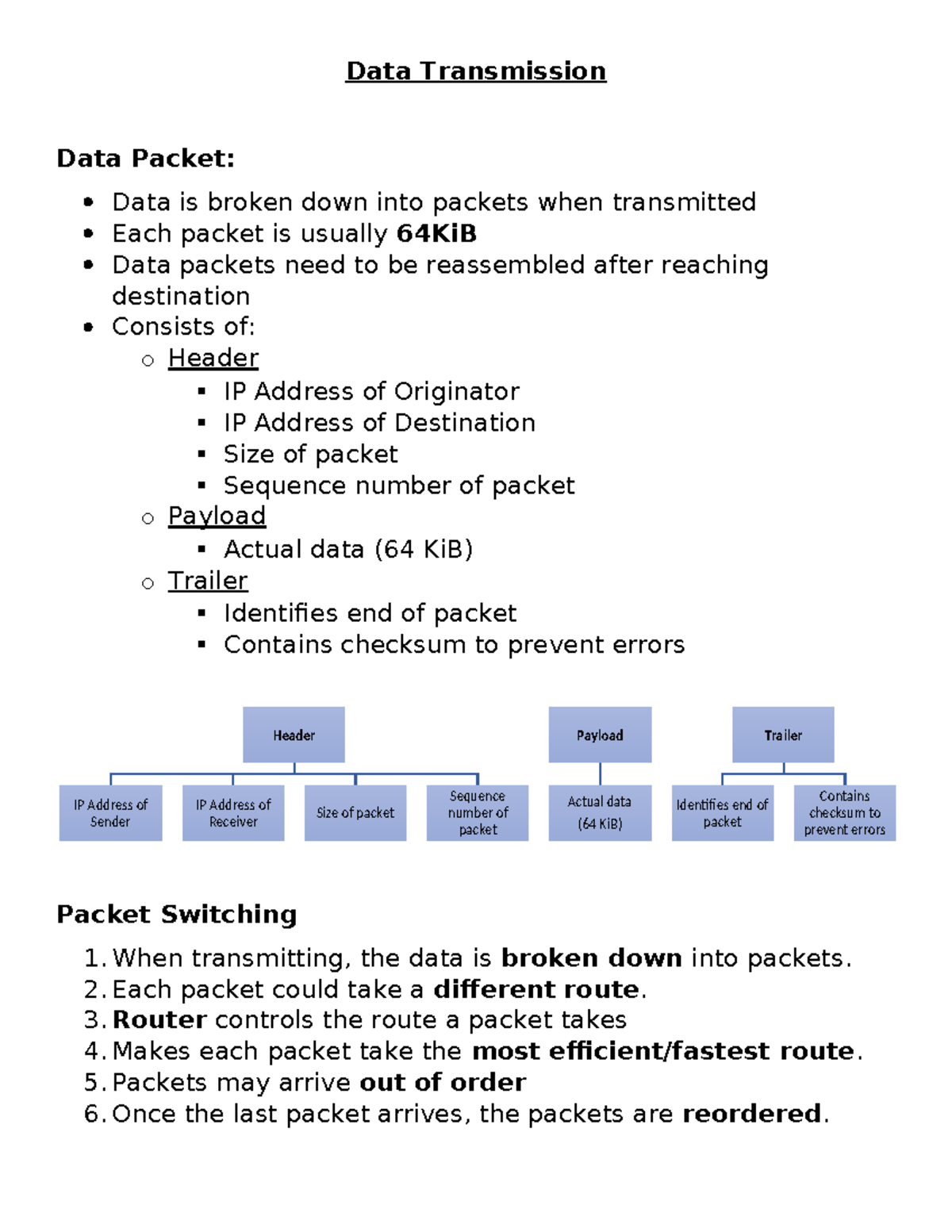 Data Transmission Overview: Packet Structure & Methods - Studocu