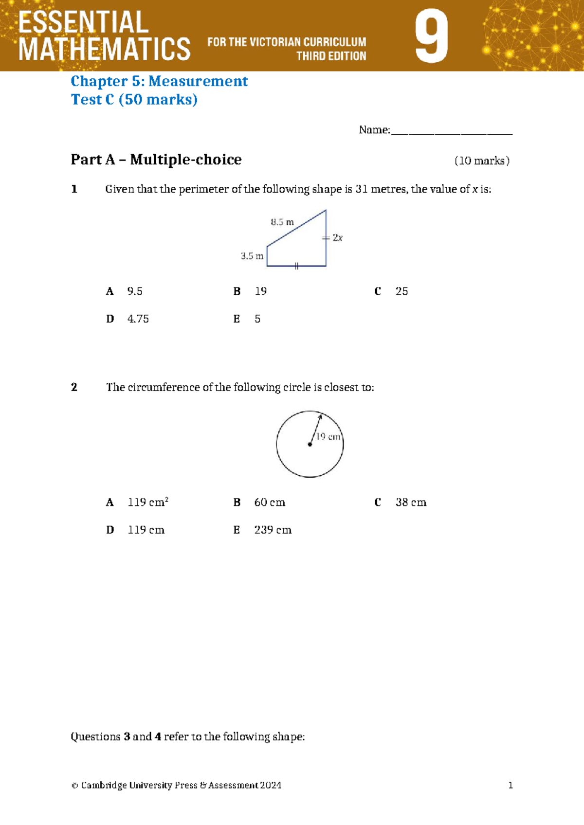 Chapter Test 05C: Measurement Practice Test (50 Marks) - Studocu
