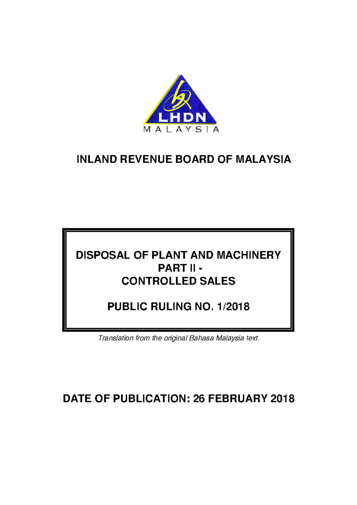 Public Ruling No. 1/2018: Controlled Sales and Asset Disposal - Studocu