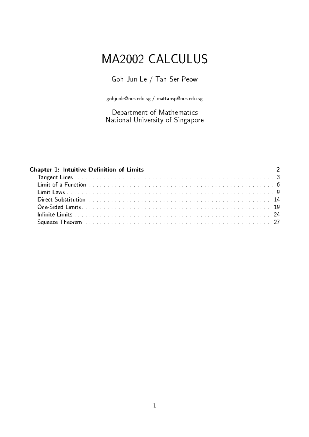 MA2002 Chapter 1 - maths - MA2002 CALCULUS Goh Jun Le / Tan Ser Peow ...